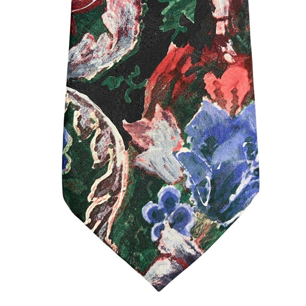 Hardy Amies Savile Row London Floral Abstract Silk Tie Blue Red Green